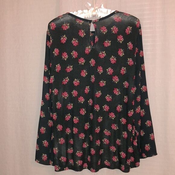 LOFT M Emerald Green Floral Lace Yoke Detail Long Bell Sleeves High Low Blouse - Picture 4 of 13